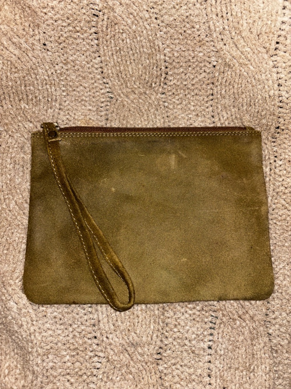 SALE!Great American Leather Works Army Green / Brown Leather Zip Wristlet Clutch